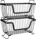 LOTTS Stackable wire basket for pantry, Metal Pantry basket, Storage Organizer Bin with Handles, Fruit basket for Kitchen Cabinets, Pantry, Closets, Bedrooms, Bathrooms (12.6×6.5×7.6")- 2 Pack