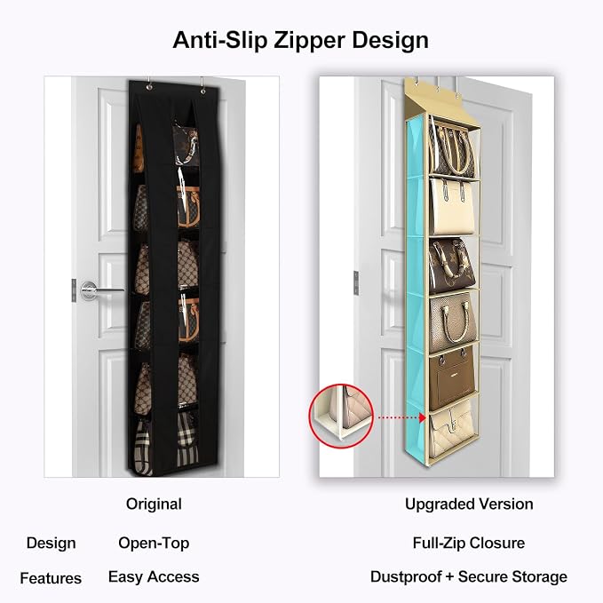 Lirex Over The Door Purse Organizer & Purse Shelf for Closet – Handbag Storage Organizer with Purse Hanger. Perfect for Scarves, Hats, and Leggings. S (11.8'' x 5'' x 51.6''), Khaki