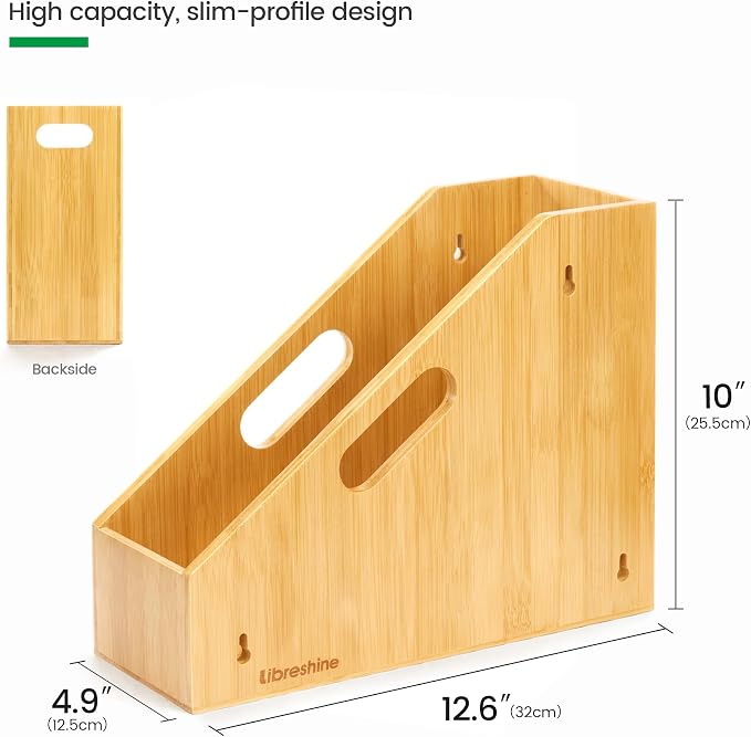 Libreshine Slim Bamboo Cutting Board Holder & Baking Sheet Organizer | Open-front design keeps small to medium boards and bakeware upright; size: 12.6 x 4.9 x 10.5 in. Measure before purchase