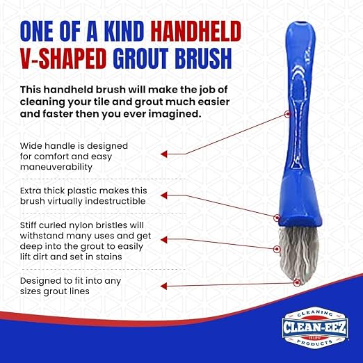 Clean-eez Grout-eez Tile Cleaner with Handheld Brush – 32 oz Heavy-Duty Stain Remover for Ceramic and Porcelain Surfaces – Safe for Colored Grout – Not for Natural Stone – Bathroom & Kitchen Use