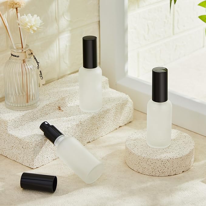 Roshtia 30 Pcs Glass Spray Bottle Clear Empty Bottles Small Refillable Reusable Perfume Bottle with Fine Mist Sprayer Pump for Face Body Travel(1.69 oz,Black)