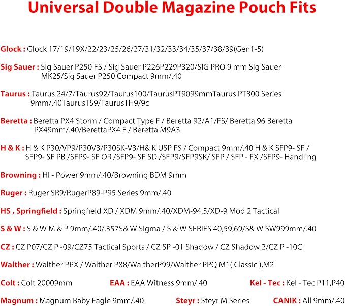 Universal Double Magazine Pouch, 9mm .40 Double Stack Mag Holder | Adjustable Retention Cant,Tactical Polymer Ammunition Holster for Quick Pull Duty Use, 1.5''-2'' Belt Clip