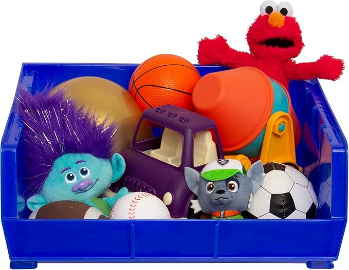 Akro-Mils 30250 AkroBins Plastic Storage Bins, Space-Saving Stackable Bins for Garage, Pantry, Craft Organization, 15" x 16" x 7", Blue, 6-Pack