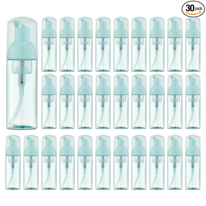 Tekson 30PCS Soap Foam Bottle (2 oz), Empty Travel Foaming Lash Shampoo for Cleanser, Dispenser (Green)