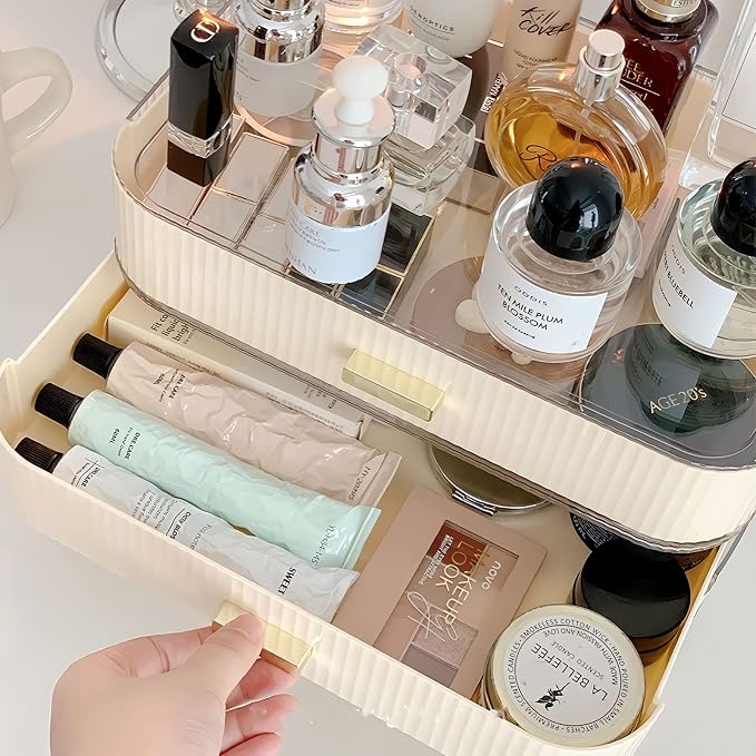 Stackable Plastic Organizer Big & Spacious Drawer | Organize Eyeshadow Palettes, Cosmetics, and Beauty Supplies on a Vanity. White