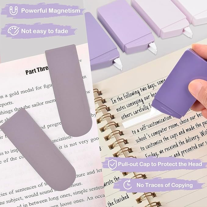 ChezAbbey 47Pcs Aesthetic School Supplies with Pencil Pouch - Cute College Essentials Set, Big Capacity Pen Case, Pastel Highlighters, Bible Study Journaling Stationary Kit (Purple)