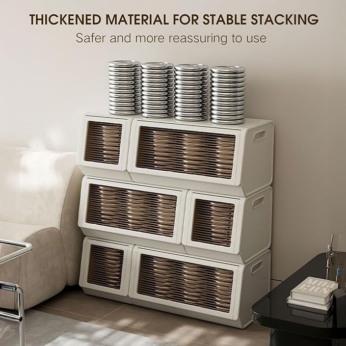 SunSettler Plastic Storage Organizer with Flip Door, Stackable Storage Cabinet, Magnetic Opening, Large Capacity Clothes Toy Shoe Cabinet, Easy Assembly for Living Room Bedroom