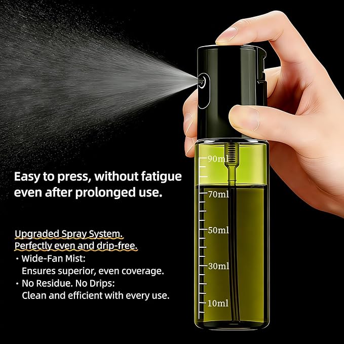 Cooking Oil Spray Bottle, Olive Oil and Avocado Oil Spray Bottle, 100ml Olive Oil Spray Bottle, Kitchen Tools, Air Fryer, Salad, Frying, Grilling (light-blocking glass)-Black