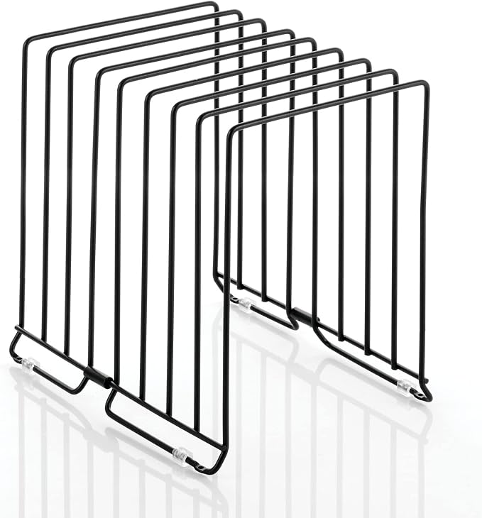 mDesign Large Metal Wire Organizer Rack for Kitchen Cabinet, Pantry, Shelves - Holder with 8 Slots for Baking Sheets, Skillets, Frying Pans, Pots, Lids, Cutting Boards, and Appliances - Black