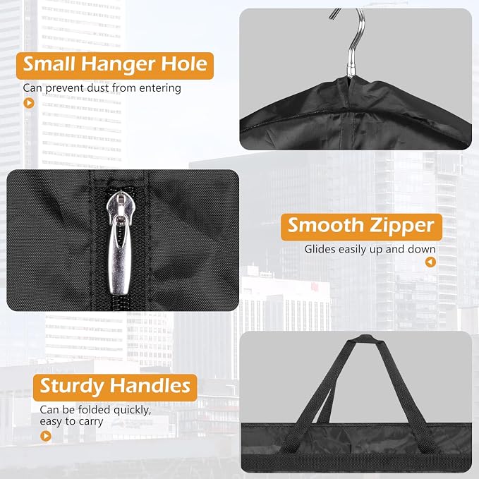 MISSLO 65" Gusseted Hanging Garment Bags for Travel Long Dress Cover Water Resistant Sturdy Fabric Dress Bags for Gowns Long Closet Clothes Protectors, Black