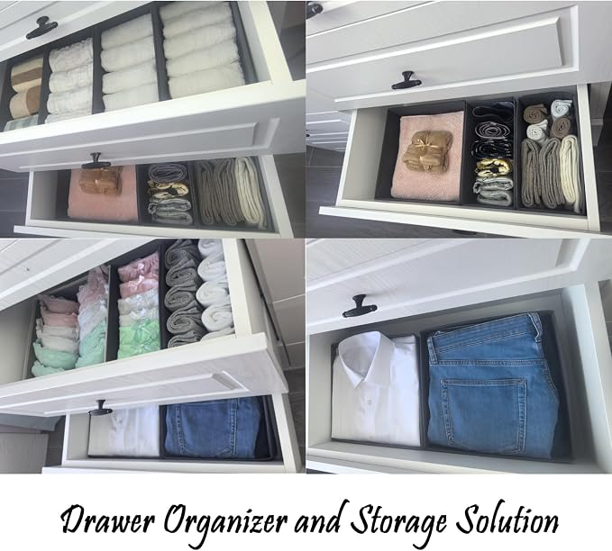 Bructhun Sock Drawer Organizer 6 Pack - Collapsible Fabric Storage Bins for Underwear Divider, Small Closet Organizers with 6 Compartments, Beige
