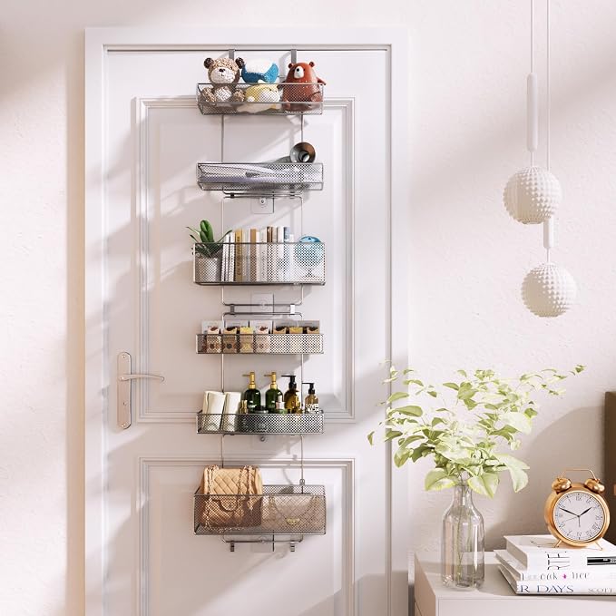 HapiRm Over Door Organizer Storage - Separable Door Organizer Hanging with 6 Metal Large Capacity Baskets for Bathroom Bedroom Kitchen Pantry Closet (Silver)