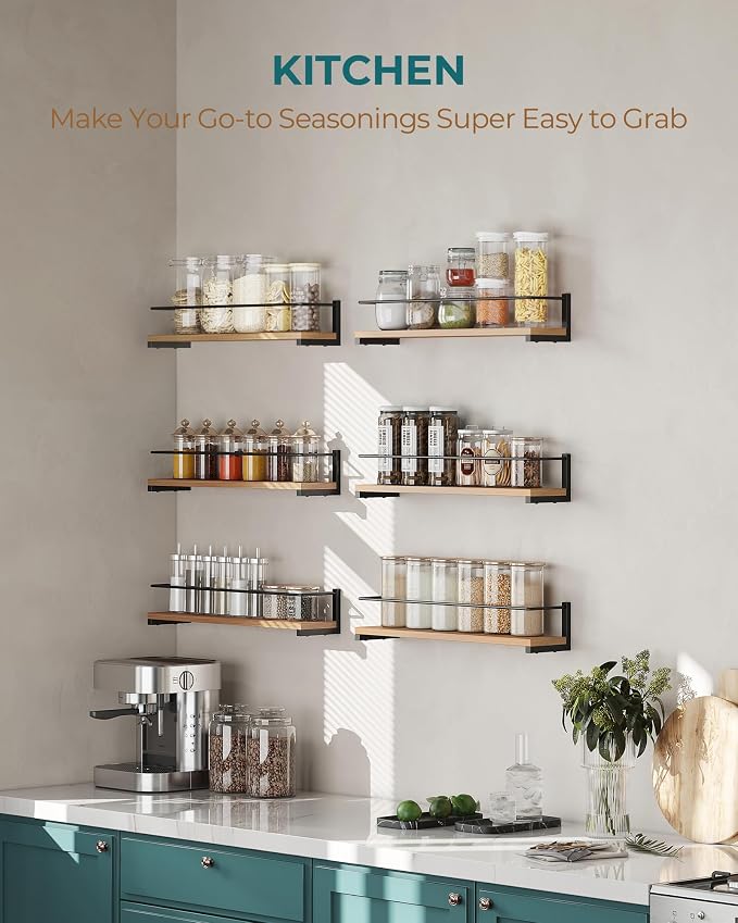 OROPY Wooden Spice Rack Wall Mounted, Over the Stove, Kitchen Wall, 4 Pack | Space-Saving Hanging Rack, Rustic Spice Rack Organizer for Cabinet, for Spice Jars & Seasonings