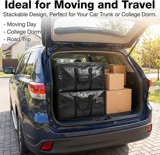 2 Pack Jumbo Packing Bags,58 Gallon Heavy Duty Extra Large Moving Bag, L 27*w 15*h 14inch Reusable Movings Bags Extra Large Moving Bag with Handles for College Movings Space-Saving, Shipping