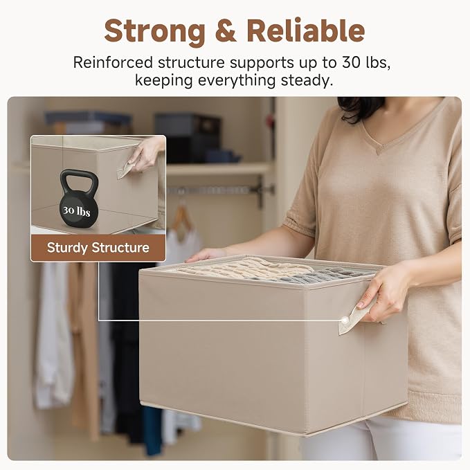 StorageWorks Storage Baskets for Shelves, Closet Organization and Storage Bins, Fabric Organizer Baskets for Clothes, Light Brown, 3-Pack, Extra Large
