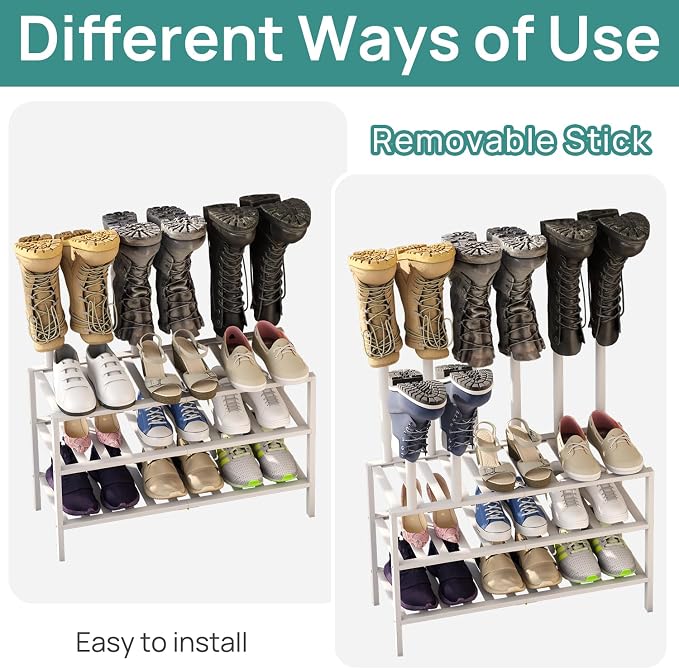 viewcare White Boot Rack, Boot Rack Organizer Tall Boots with Shoe Rack for Closet, Bamboo Wood Shoe Shelf Storage Organizer for Entryway