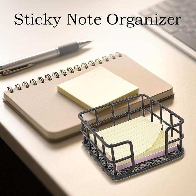 2 Pcs Metal Sticky Note Holder, Sticky Note Dispenser, Desk Organizer for Office Workers, Students at Home, School, Office Use (3.6“*3.6” Black Square)