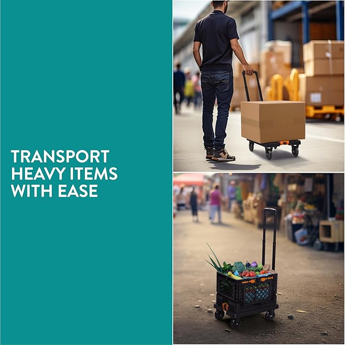 Navaris Folding Sack Truck with Transport Basket - Loadable up to 50 kg (110 lbs) - Rubber Wheels - Foldable Trolley with Tensioning Strap - Transport Trolly with Rain Cover