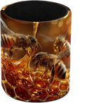Leather Pen Holder for Desk, Bee Hive Pencil Cup Pen Organizer Makeup Brush Holder for Office Home Kids Countertop Desk Accessory Storage