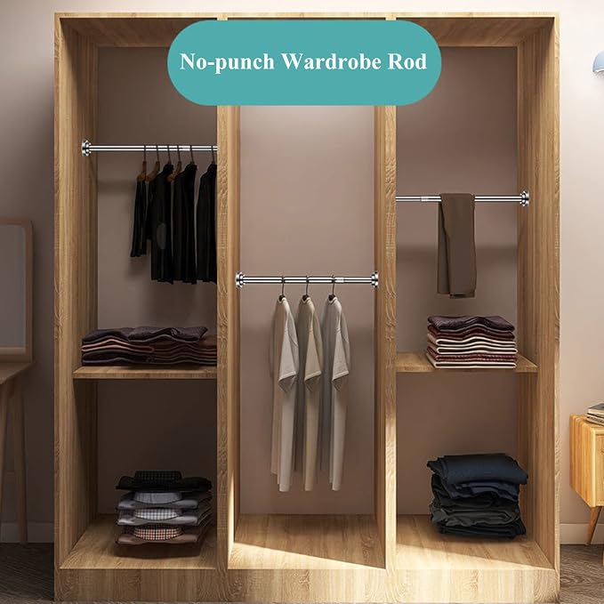 Stainless Steel Spring Tension Curtain Rod 15.7" to 27.6" Adjustable, Small Short Expandable Spring Loaded Curtain Tension Rod For Wardrobes Window Closet Bathroom Cupboard Cabinet(No Drill,No Screws)