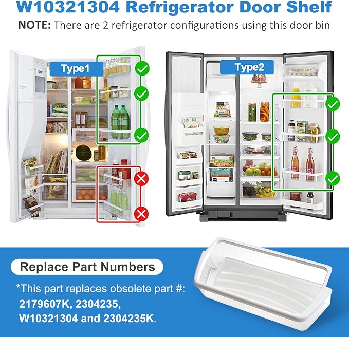 2 PACK Upgraded W10321304 Refrigerator Door Shelf Replacement Compatible with Whirlpool Fridge Door Bin WRS325FDAM01 WRS325FDAM02 WRS325FDAM04 ED5FVGXWS07 - Replace WPW10321304 AP6019471 2179574