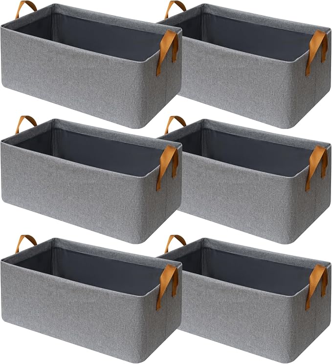 6 Pack Closet Cloth Storage Bins with Handles（Grey 17''L x 12''W x 10''H）