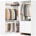 Aheaplus Closet System with 3 Drawers, 2 Hanging Rods & Corner Tower, Corner Closets System with Hanging, L-Shaped Walk-In Wardrobe Organizer, 1300+ lbs Capacity, Set of 2, White