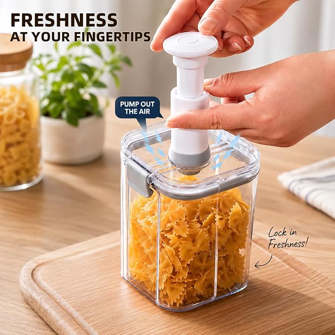 5-Piece Clear Vacuum Seal Canisters with Pump, Airtight Storage Containers for Cereal, Flour, Sugar & Pantry Organization (1.43 QT, 0.68 QT*2, 0.41 QT*2)