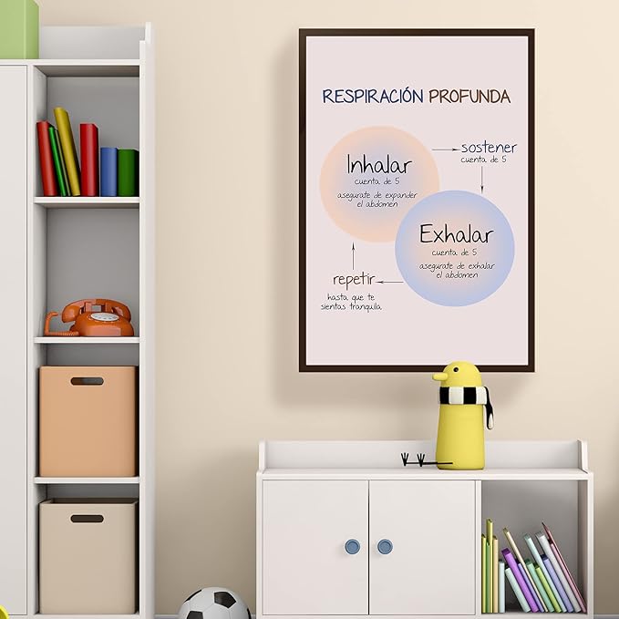 LOLUIS Mental Health Poster, La Salud Mental Spanish Learning Tools Educational Supplies Art Print (Respiración Profunada, Custom Frame Type)
