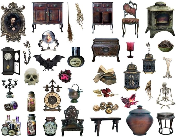 Seasonstorm Vintage Witch Furniture Precut Anti-UV Waterproof Decoration Album Planner Stickers Scrapbooking Diary Sticky Paper Flakes (PK586)