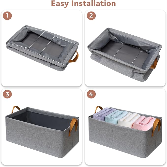 6 Pack Closet Cloth Storage Bins with Handles（Grey 17''L x 12''W x 10''H）