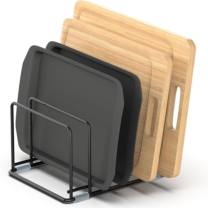 Cutting Board Organizer, Kitchen Cabinet Organizer, Divided Rack with 5 Slots for Baking Trays, Cutting Boards - Cookie sheet Organizer Inside Cabinet, Baking Sheets Holder (medium)