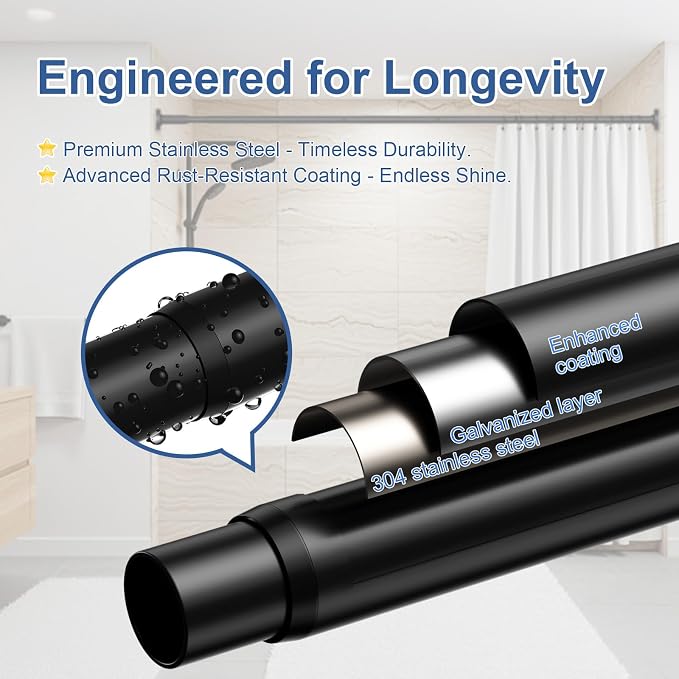 Tension Curtain Rod 32-90Inch Black Tension Rod Outdoor Curtain Rods no Drilling Tension Rods for Patio, Windows,Closets,Doorway