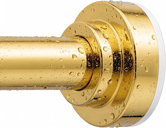 TEECK Shower Curtain Rod, 32-104 inch Adjustable Spring Tension Curtain Rod, Never Rust Anti-Slip Shower Curtain Rod for Bathroom, No Drilling, Never Collapse, Easy to Use, Gold