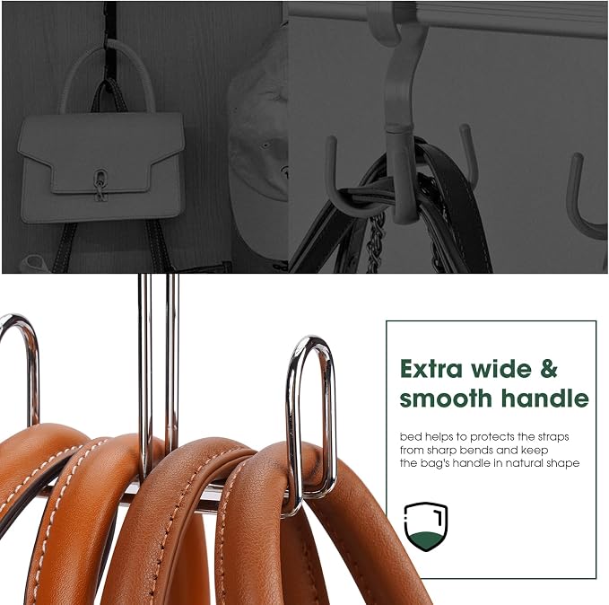 Purse Hanger Purse Organizer for Closet,Rotatable Metal Bag Organizer,Purse Holder for Handbags,Belts,Scarves,Tote,Baseball Hats,Backpacks(Silver)