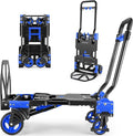 330LB Folding Hand Truck Heavy Duty Carrying, Combination of Four Wheels and Two Wheels Convertible Dolly Cart with Retractable Handle Dolly for Moving Office Carts(Blue)