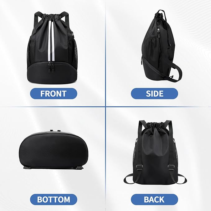 JELUTAR Drawstring Backpack Gym Bag with Shoes Compartment | Water-Resistant String Backpack for Soccer, Basketball, Swim, Beach Cinch for Women Men, 18L Large Capacity, Wet Pocket