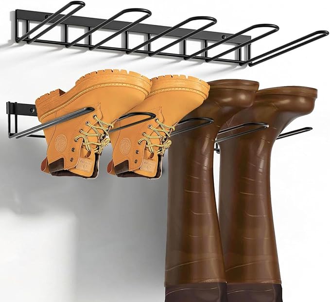 Boot Rack - 4-Pair Wader Hangers Wall Mount Sturdy Metal Cowboy Boot Hangers - Wall Boots Holder Storage Organizer for Closet, Entryway, Indoor, Garage