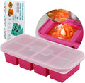 SHIKORI Silicone Freezer Trays with Lid,4-cup Soup Freezer Container large Ice Cube Molds with Reinforced Steel Ring Top for freezing Soup Sauce Broth Leftovers oven Dishwasher-Safe (Cranberry-4 Cup)