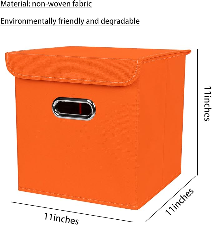 Closet Organizers Fabric Storage Bins With Lids Collapsible Cube Storage Organizer Basket With Handles,Storage Boxes for Clothes Storage,Office,Laundry,Shelves,6 Pack,（Orange）