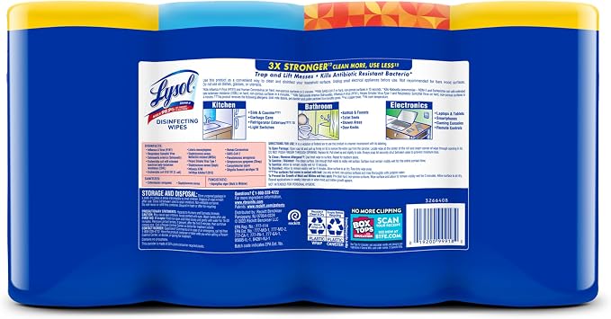 Lysol Disinfecting Wipes, Cleaner, Lemon + Mango + Linen, 80 ct. (4 Pack) | All Purpose Cleaner, Sanitizing, Deodorizing, Apartment Essentials, Back To School Cleaning Supplies, Kitchen & Bathroom Wipe