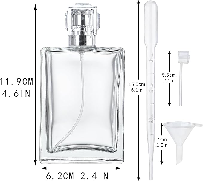 YU FENG 2 Pack Perfume Spray Bottles, 100ml/3.4oz Refillable Glass Atomizer | Empty Square Clear Glass Bottles, Fine Mist Spray, Cologne Container, Essential Oil & Travel Perfume Bottle
