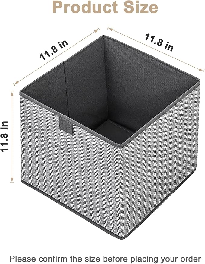 Storage Baskets, 11.8-Inch Woven Fabric Bins, Storage Cubes with Reinforced Handles, Organizer Bins for Closet Shelves, Foldable, for Toys, Clothes (3PCS/Grey-11.8*11.8*11.8inch)