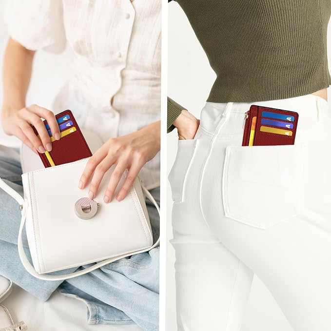 Tipmile Womens Credit Card Holder Wallet, Small Slim RFID Blocking Sleeve | Mini Tiny Cute ID Case, Minimalist Zipper Pocket Wallet, Thin Coin Purse, Mothers Gift