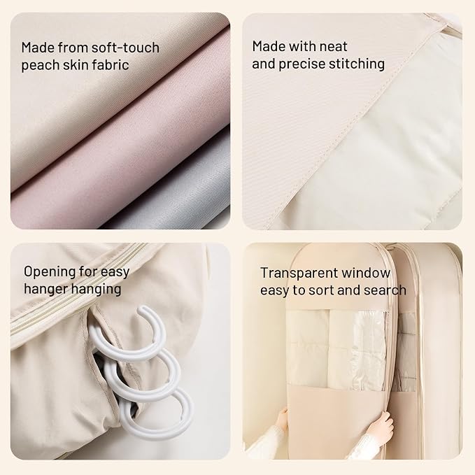 Space Saving Hanging Compression Garment Bag with Zipper for Closet Storage, Hanging Clothes Storage Bag, Garment Covers for Coats and Down Jackets, Pink, M