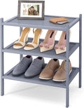 Smiry Bamboo Small Shoe Rack, 3 Tier Shoe Organizer for Entryway & Closet, Stackable Free Standing Storage Shelf for Shoes, Bags & Plants, Grey