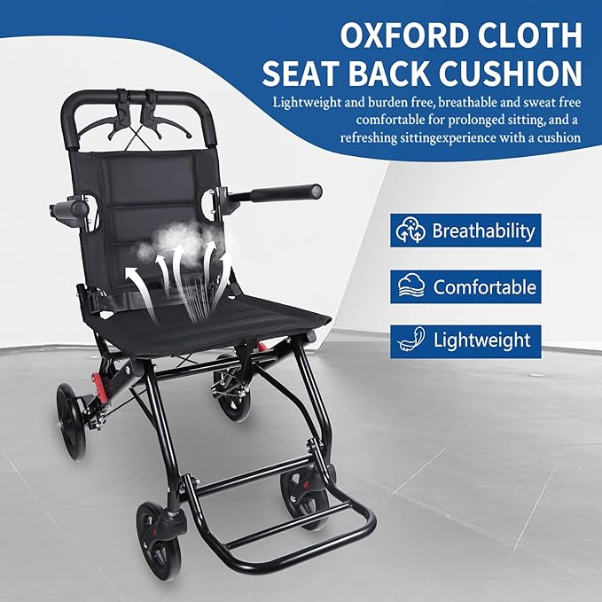 Wheelchairs for Adults,Transport Wheelchair Lightweight Foldable,Portable Wheel Chair Easily fits in The Trunk，The Stable Frame can Support 220 pounds.Suitable for Seniors, and Children.