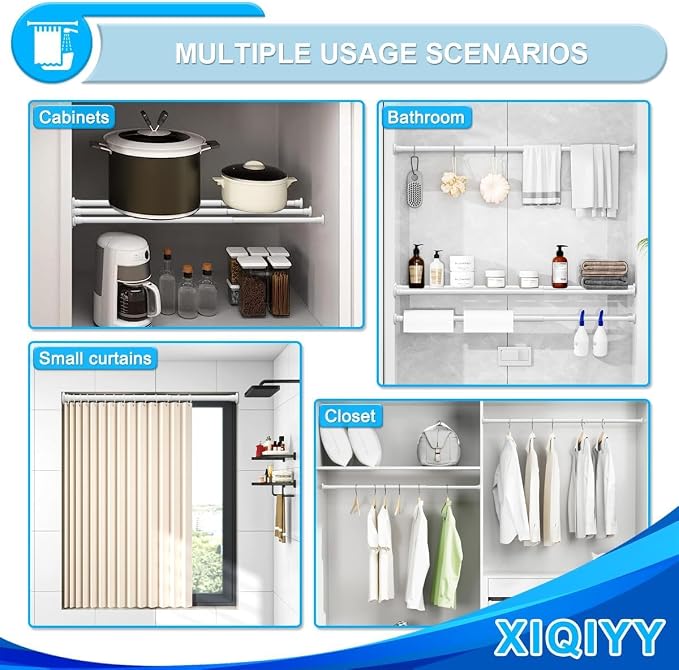 Small Tension Rod 18-32 Inch White Spring Shower Curtain Rod Adjustable Tension Curtain Rod No Drilling Heavy Duty Short Shower Rod,Non Slip,Stainless Steel
