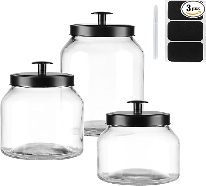 Hyperspace Clear Glass Kitchen Canister Set, Cookie Jar, Food Storage Container, Bathroom Jar with Metal Airtight Lid (Black)