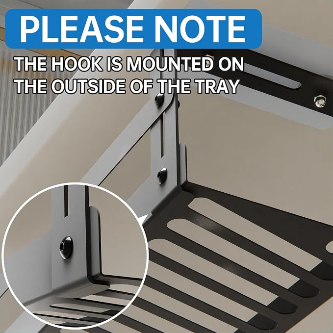 PAVSTINE 2 Pack Under Desk Cable Management Tray, 17 in | Dual Mount Adhesive & Screw, Metal Wire Basket, Holds Up To 15 Lbs, Power Strip Holder Cord Hider for Home/Office Desk